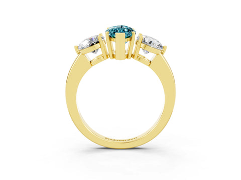 Yellow gold Marquise Cut Blue Topaz Three-Stone Ring with Prong Setting and Classic Band_3