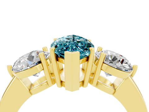 Yellow gold Marquise Cut Blue Topaz Three-Stone Ring with Prong Setting and Classic Band_4