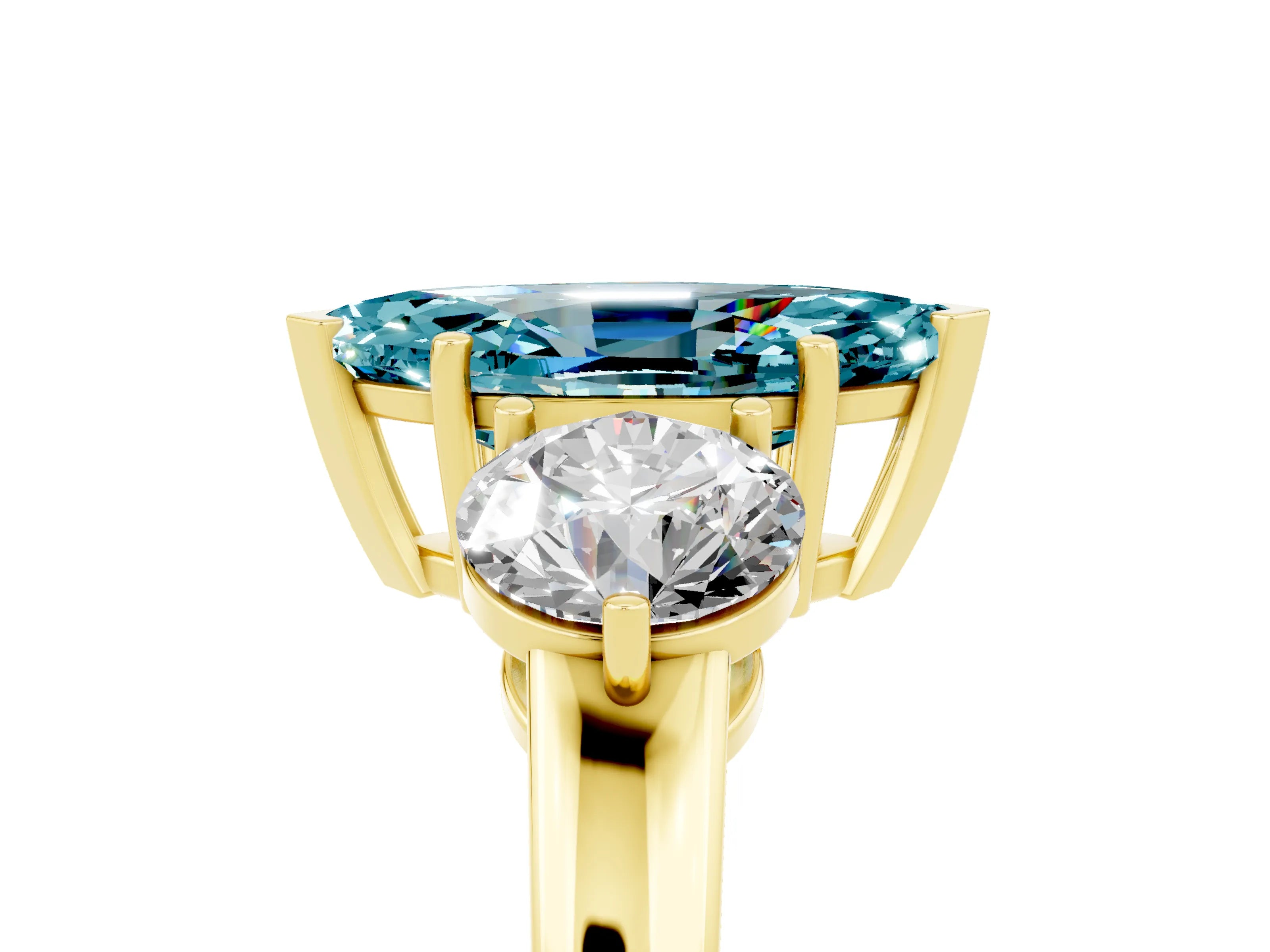 Yellow gold Marquise Cut Blue Topaz Three-Stone Ring with Prong Setting and Classic Band_5