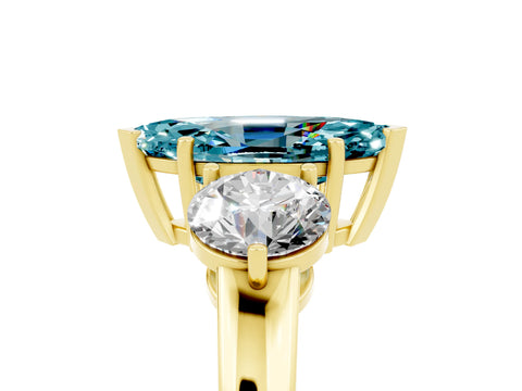 Yellow gold Marquise Cut Blue Topaz Three-Stone Ring with Prong Setting and Classic Band_5