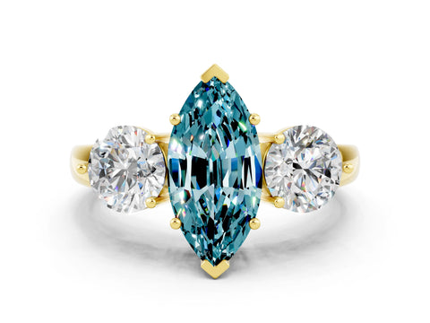 Yellow gold Marquise Cut Blue Topaz Three-Stone Ring with Prong Setting and Classic Band