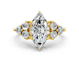 Yellow gold Marquise Cut Brilliant Diamond Cluster Accent Solitaire Ring with Prong Setting_15