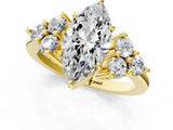 Yellow gold Marquise Cut Brilliant Diamond Cluster Accent Solitaire Ring with Prong Setting_16