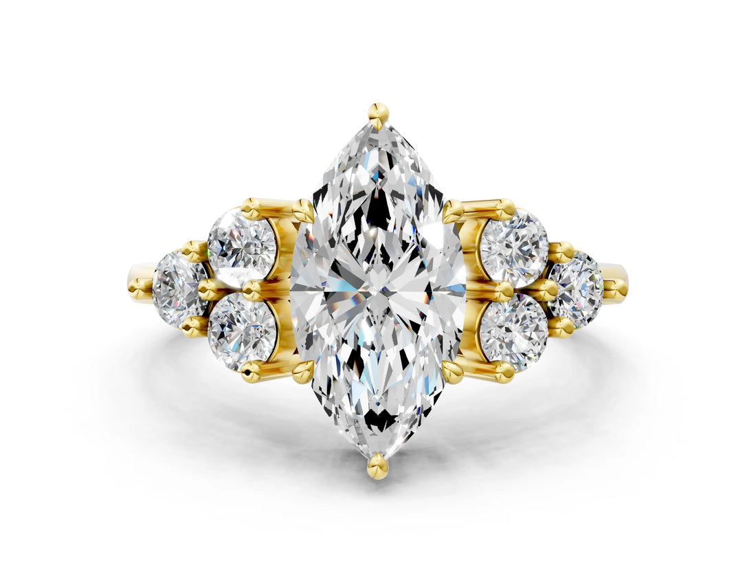 Yellow gold Marquise Cut Brilliant Diamond Cluster Accent Solitaire Ring with Prong Setting_3