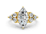 Yellow gold Marquise Cut Brilliant Diamond Cluster Accent Solitaire Ring with Prong Setting_3