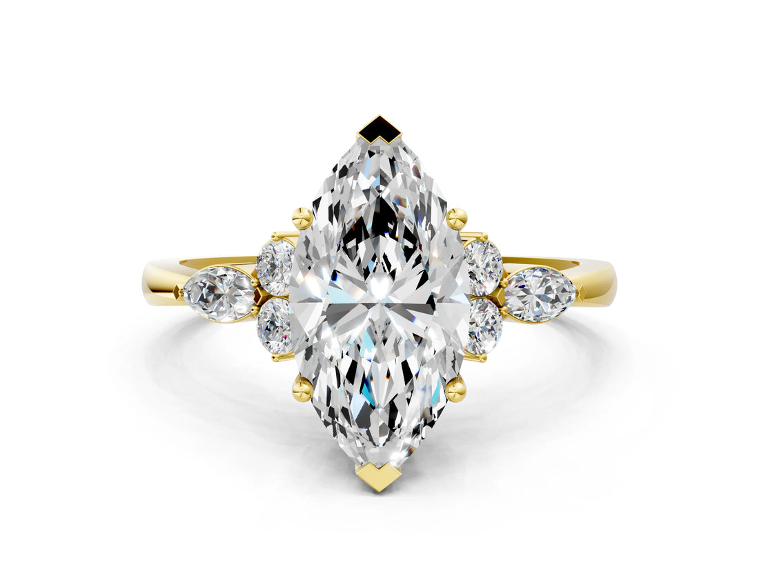 Yellow gold Marquise Cut Brilliant Diamond Solitaire Ring with Pear Side Stones and Four-Prong Setting_3
