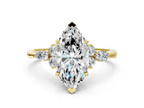 Yellow gold Marquise Cut Brilliant Diamond Solitaire Ring with Pear Side Stones and Four-Prong Setting_3