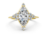 Yellow gold Marquise Cut Brilliant Diamond with Cluster Setting on a Beaded Band and Four-Prong Setting_3