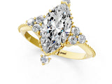 Yellow gold Marquise Cut Brilliant Diamond with Cluster Setting on a Beaded Band and Four-Prong Setting_4