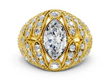 Yellow gold Marquise Cut Brilliant Halo Pave Diamond Milgrain Ring_13