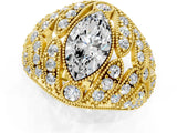 Yellow gold Marquise Cut Brilliant Halo Pave Diamond Milgrain Ring_14