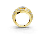 Yellow gold Marquise Cut Brilliant Halo Pave Diamond Milgrain Ring_16