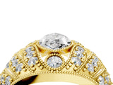 Yellow gold Marquise Cut Brilliant Halo Pave Diamond Milgrain Ring_17