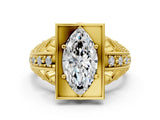 Yellow gold Marquise Cut Brilliant Milgrain Filigree Diamond Ring with Square Prong Setting_15