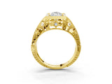 Yellow gold Marquise Cut Brilliant Milgrain Filigree Diamond Ring with Square Prong Setting_18