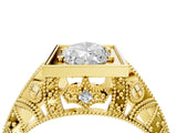 Yellow gold Marquise Cut Brilliant Milgrain Filigree Diamond Ring with Square Prong Setting_19