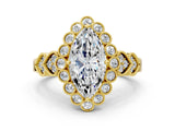 Yellow gold Marquise Cut Brilliant Milgrain Pave Heart Band Solitaire Ring_3