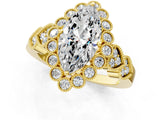 Yellow gold Marquise Cut Brilliant Milgrain Pave Heart Band Solitaire Ring_4
