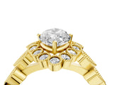 Yellow gold Marquise Cut Brilliant Milgrain Pave Heart Band Solitaire Ring_7