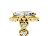 Yellow gold Marquise Cut Brilliant Milgrain Pave Heart Band Solitaire Ring_8