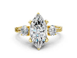 Yellow gold Marquise Cut Brilliant Three-Stone Diamond Ring with Pavé Band and Four-Prong Setting_3