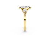 Yellow gold Marquise Cut Brilliant Three-Stone Diamond Ring with Pavé Band and Four-Prong Setting_5
