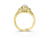 Yellow gold Marquise Cut Brilliant Three-Stone Diamond Ring with Pavé Band and Four-Prong Setting_6