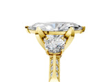 Yellow gold Marquise Cut Brilliant Three-Stone Diamond Ring with Pavé Band and Four-Prong Setting_8