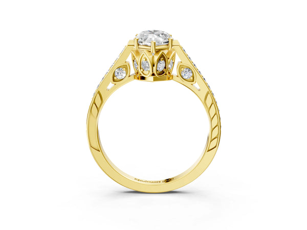 Yellow gold Marquise Cut Cathedral Pave Diamond Engagement Ring with Six-Prong Setting