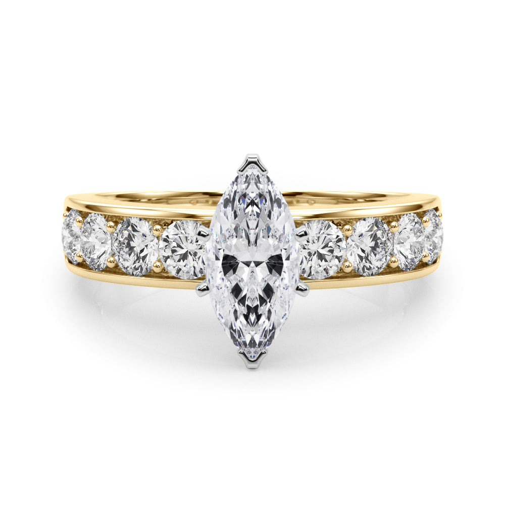Yellow gold Marquise Cut Channel Set Diamond Engagement Ring with Four-Prong Setting 1
