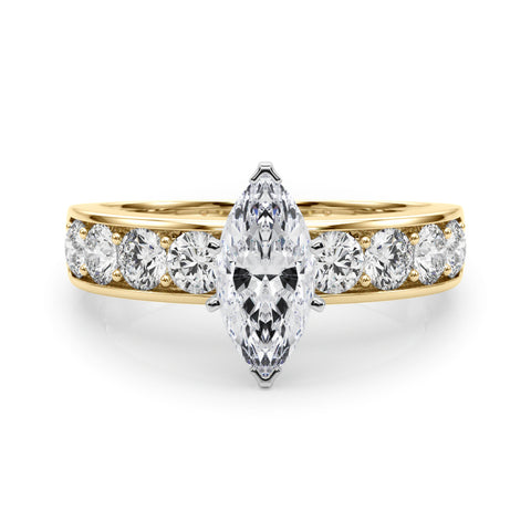 Yellow gold Marquise Cut Channel Set Diamond Engagement Ring with Four-Prong Setting 1