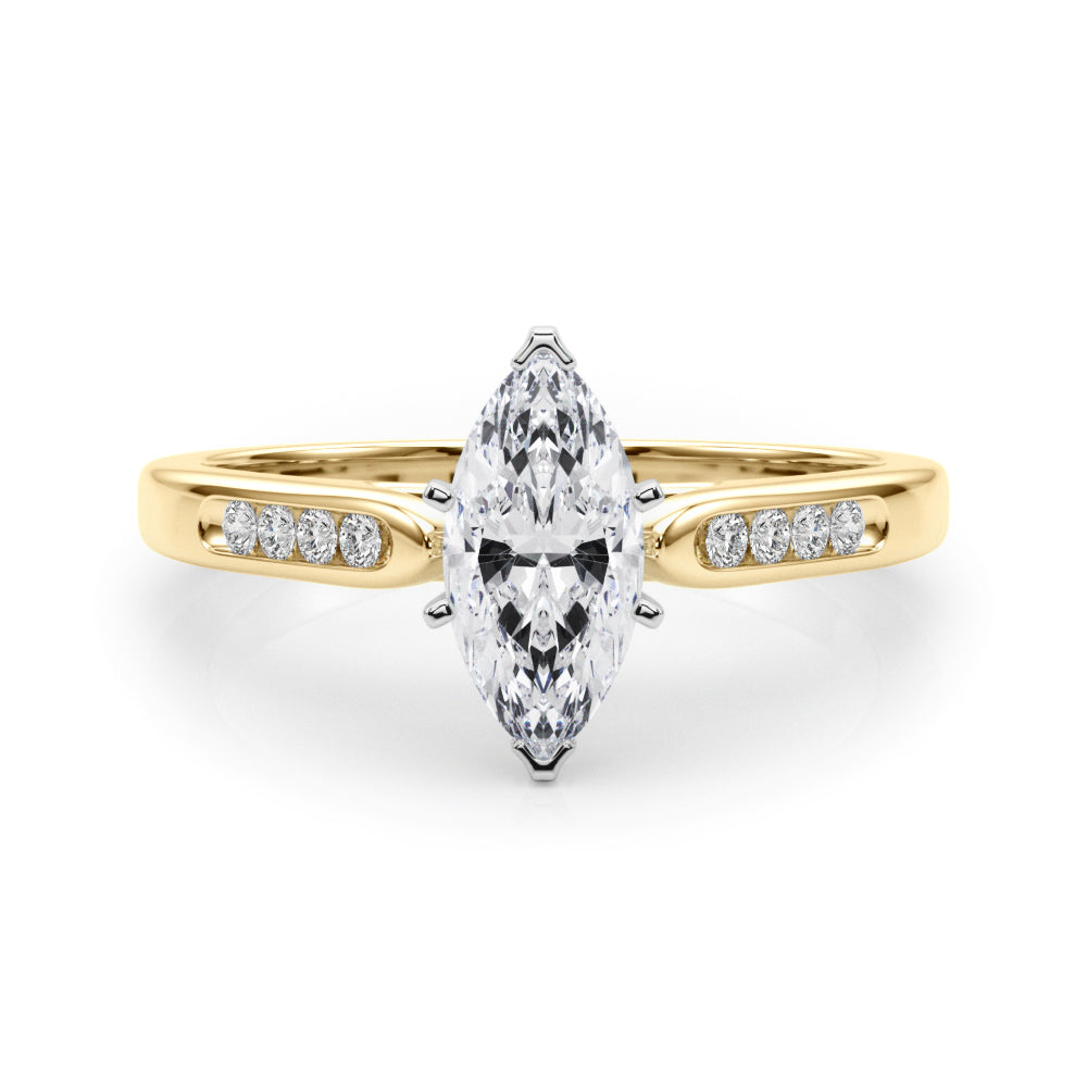 Yellow gold Marquise Cut Channel Set Solitaire Engagement Ring with Four-Prong Setting 1