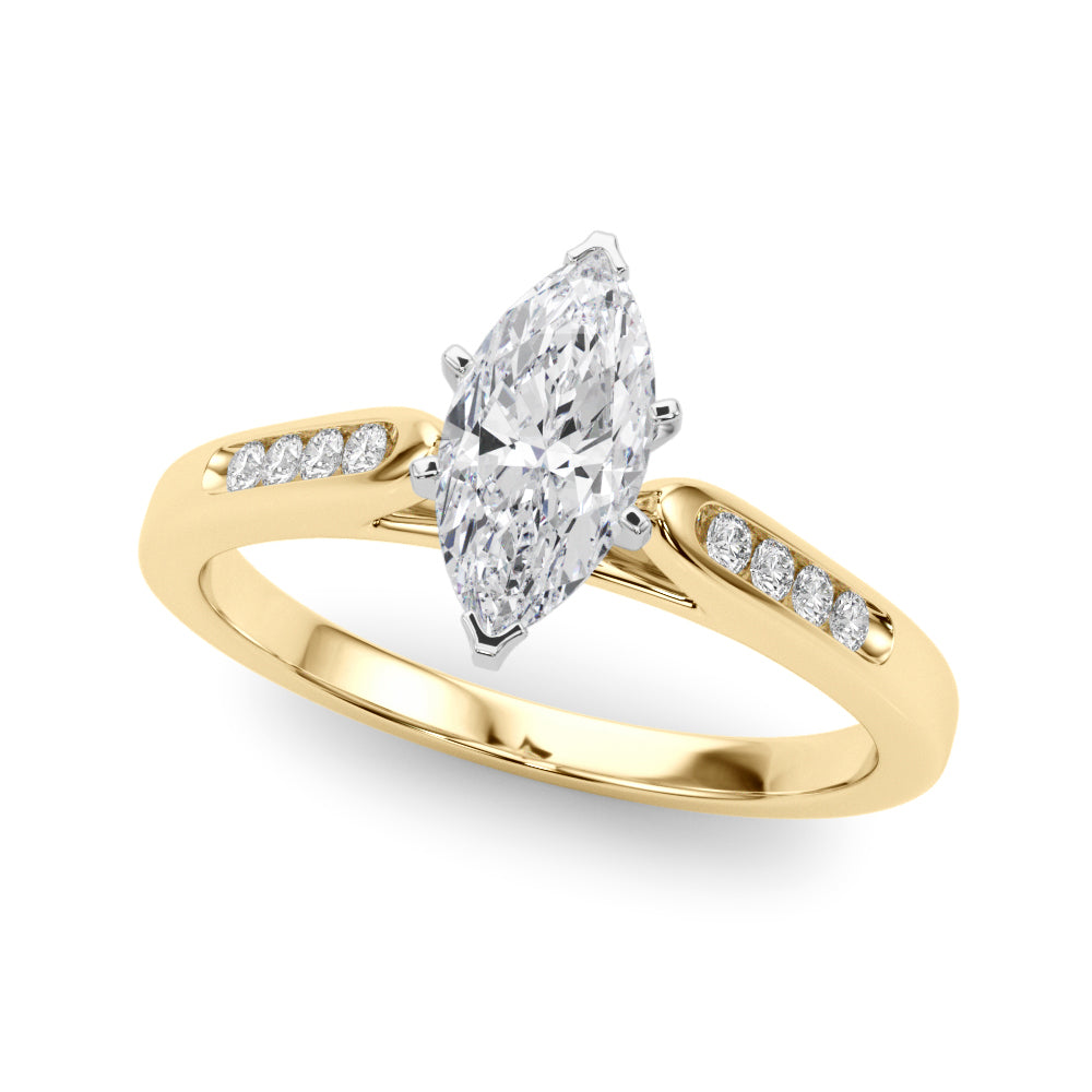 Yellow gold Marquise Cut Channel Set Solitaire Engagement Ring with Four-Prong Setting