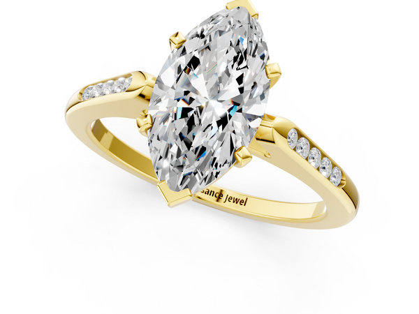 Yellow Gold Marquise Solitaire Engagement Ring Setting with Tapered Channel Set Round Accents