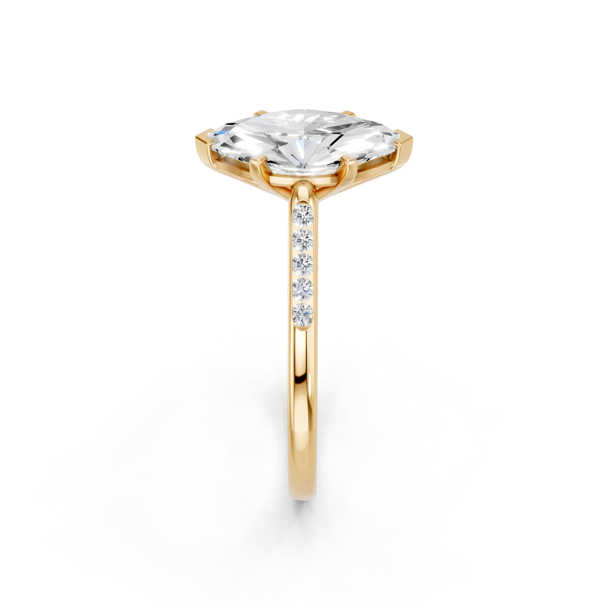 Yellow gold Marquise Cut Channel Set Solitaire Engagement Ring with Four-Prong Setting_81