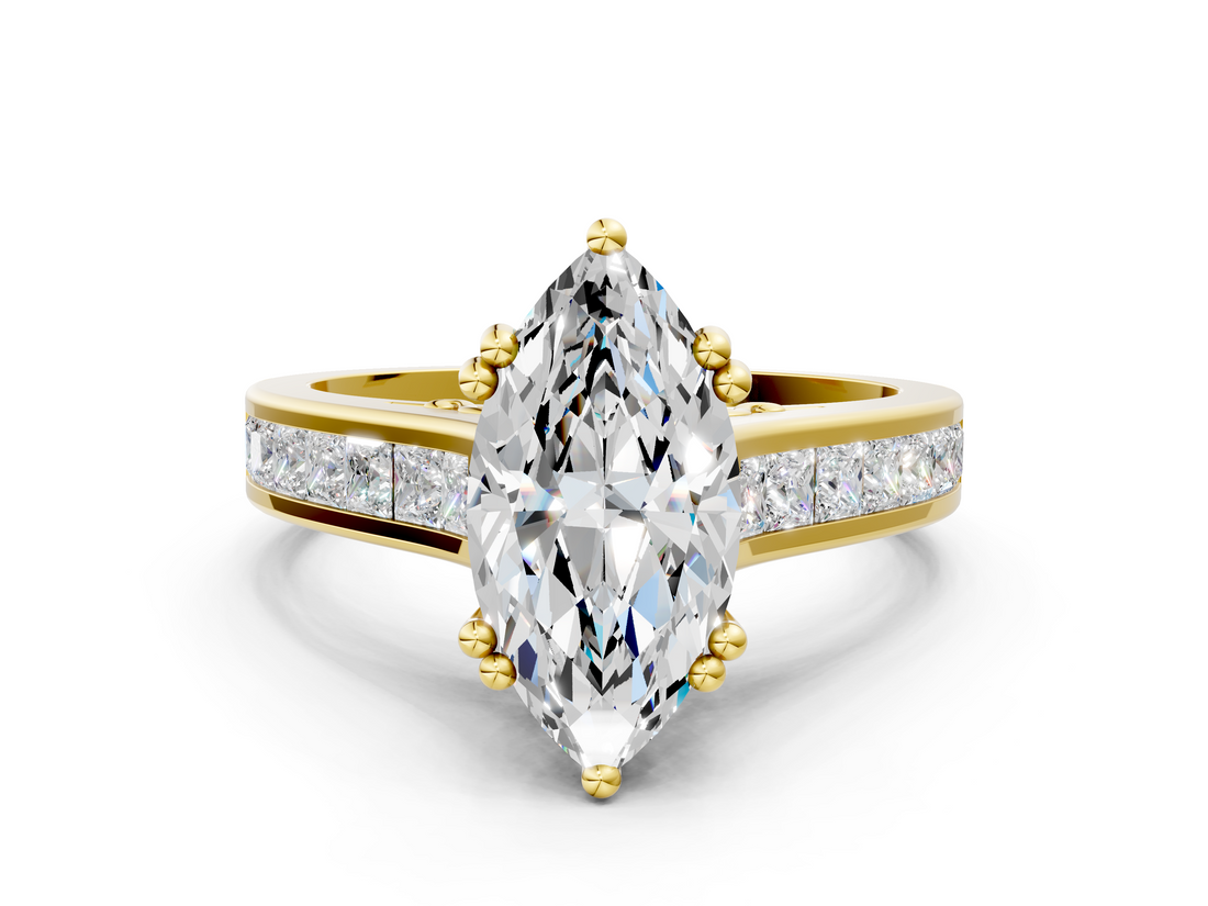 Yellow gold Marquise Cut Channel Set Solitaire Engagement Ring with Prong Setting_32