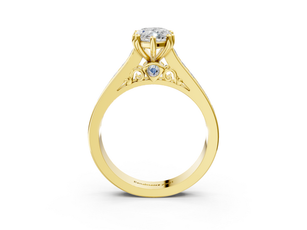 Yellow Gold Marquise Channel Set Solitaire Engagement Ring Setting with Double Claw Prongs
