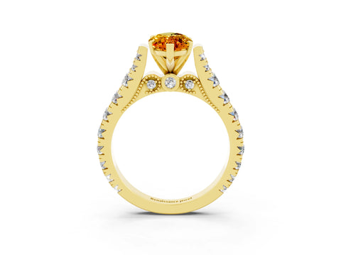 Yellow gold Marquise Cut Citrine Classic Solitaire Ring with Pavé Band and Four-Prong Setting_3