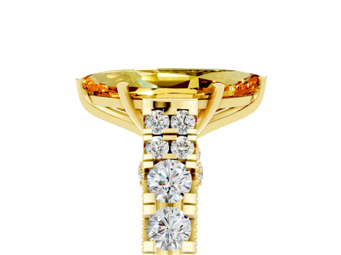 Yellow gold Marquise Cut Citrine Classic Solitaire Ring with Pavé Band and Four-Prong Setting_5