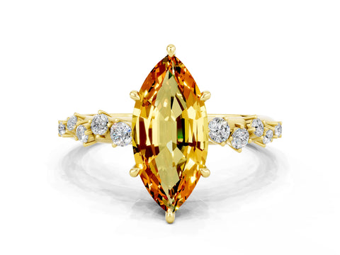 Yellow gold Marquise Cut Citrine Cluster Side Stone Solitaire Ring with Prong Setting_24