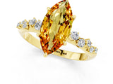 Yellow gold Marquise Cut Citrine Cluster Side Stone Solitaire Ring with Prong Setting_25
