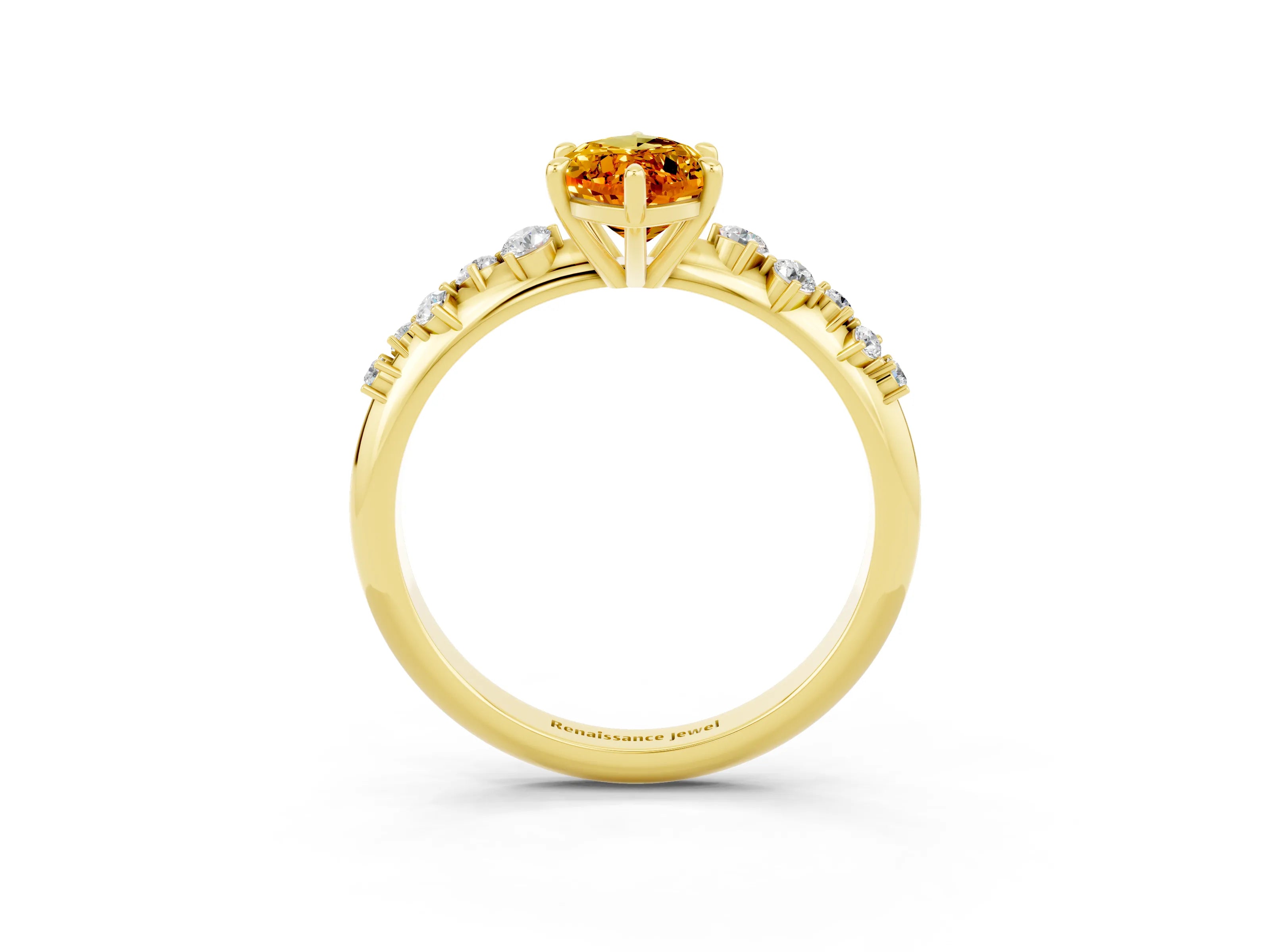 Yellow gold Marquise Cut Citrine Cluster Side Stone Solitaire Ring with Prong Setting_27