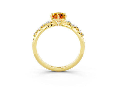 Yellow gold Marquise Cut Citrine Cluster Side Stone Solitaire Ring with Prong Setting_27