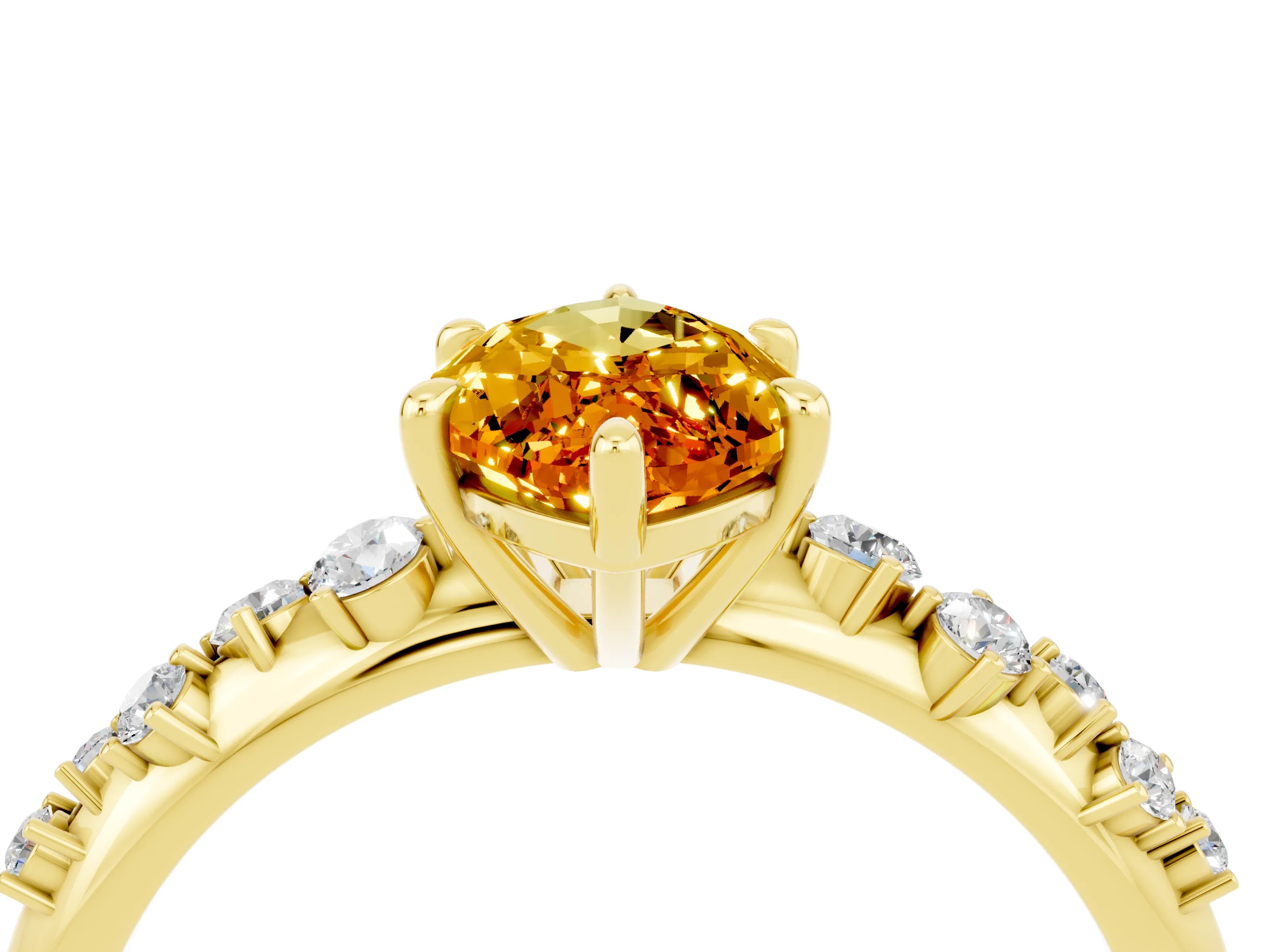 Yellow gold Marquise Cut Citrine Cluster Side Stone Solitaire Ring with Prong Setting_28