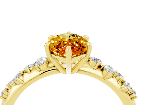 Yellow gold Marquise Cut Citrine Cluster Side Stone Solitaire Ring with Prong Setting_28