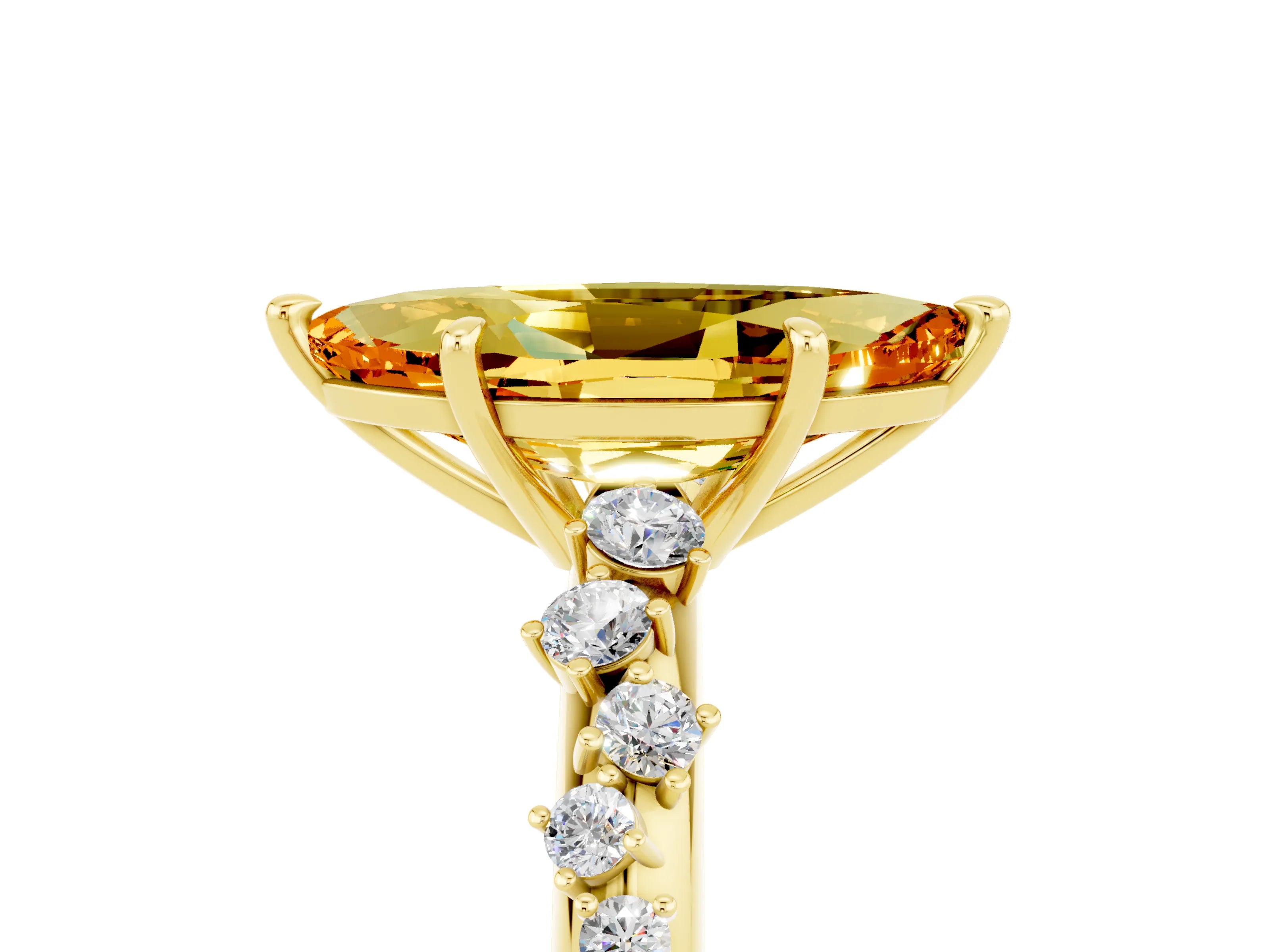 Yellow gold Marquise Cut Citrine Cluster Side Stone Solitaire Ring with Prong Setting_29