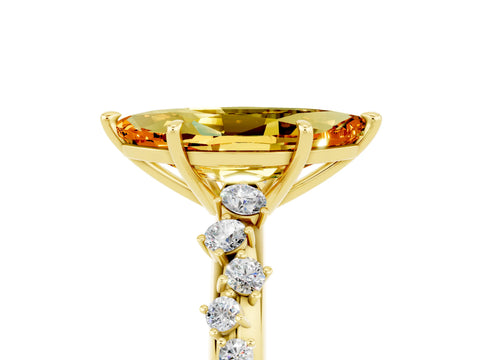 Yellow gold Marquise Cut Citrine Cluster Side Stone Solitaire Ring with Prong Setting_29