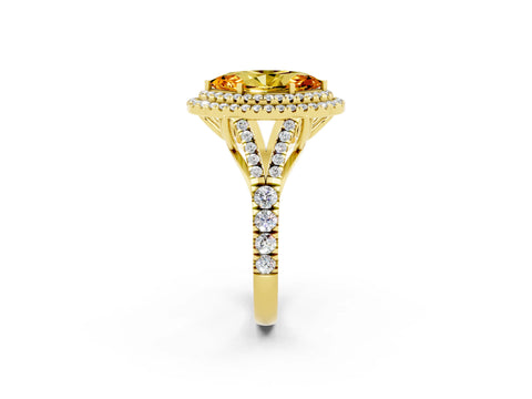 Yellow gold Marquise Cut Citrine Double Halo Ring with Split Shank and Prong Setting_14