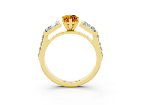 Yellow gold Marquise Cut Citrine Engagement Ring with Baguette Side Stones and Channel Set Band_3