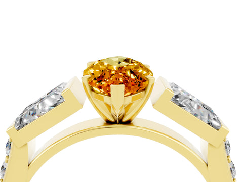 Yellow gold Marquise Cut Citrine Engagement Ring with Baguette Side Stones and Channel Set Band_4